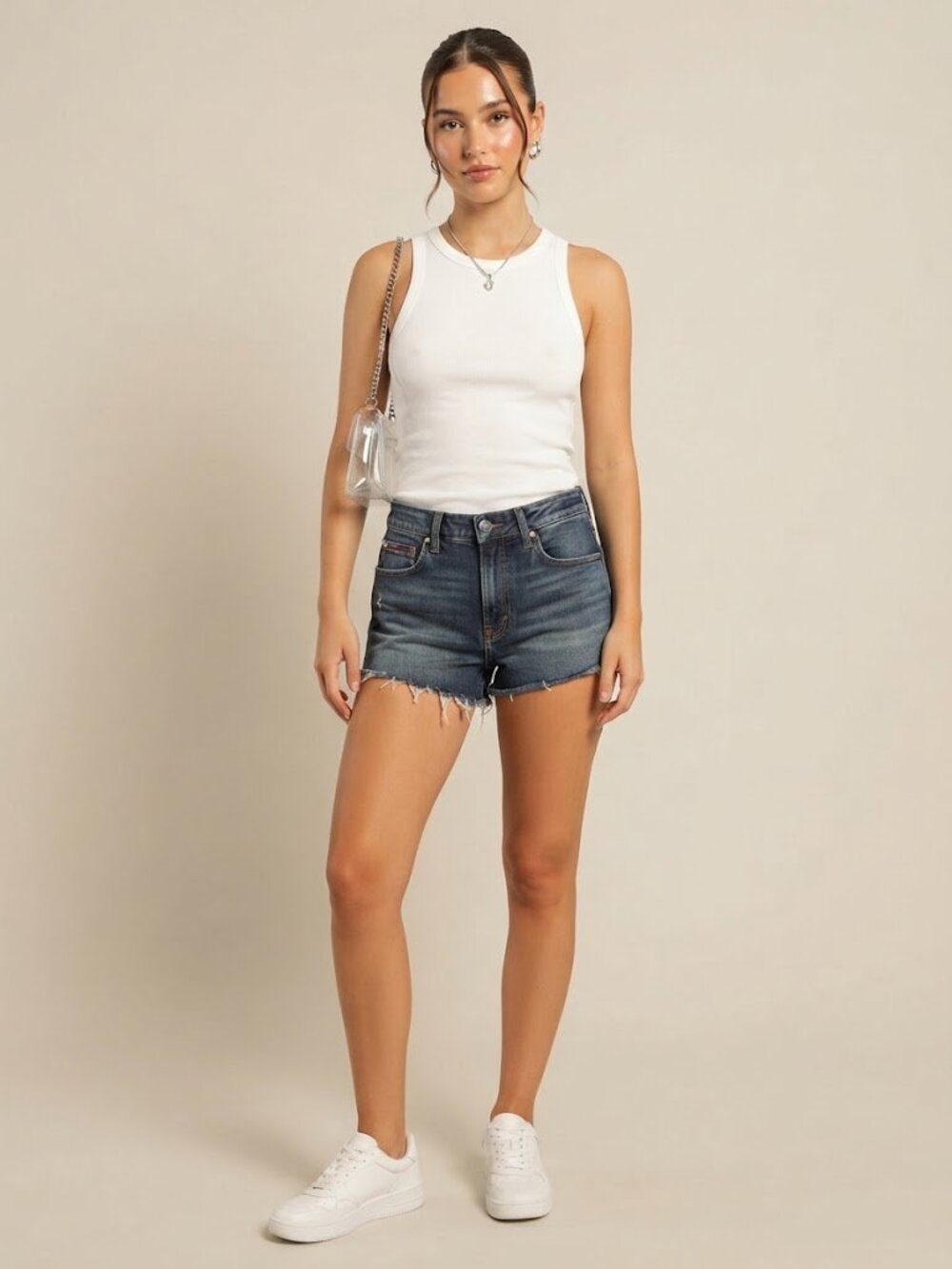 Vintage Y2K Tommy Hilfiger Distressed Blue Denim Cutoff Shorts Frayed Logo 24
